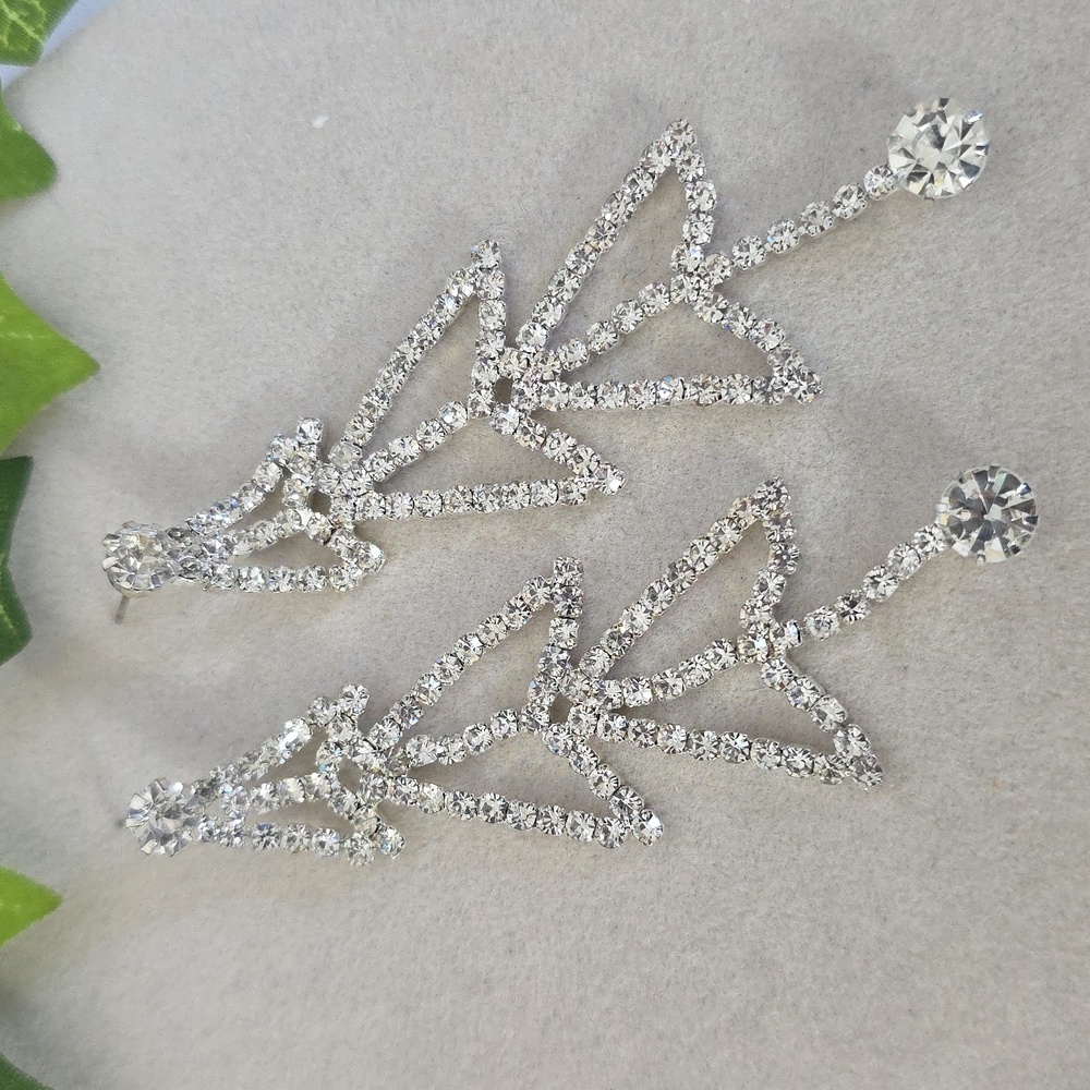 Silver Statement Rhinestone Chandalier Drop Earrings